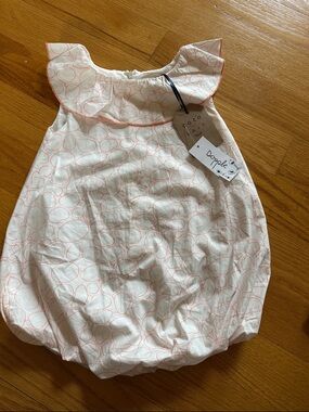 White Baby Bubble Romper with Light Coral Circle Print